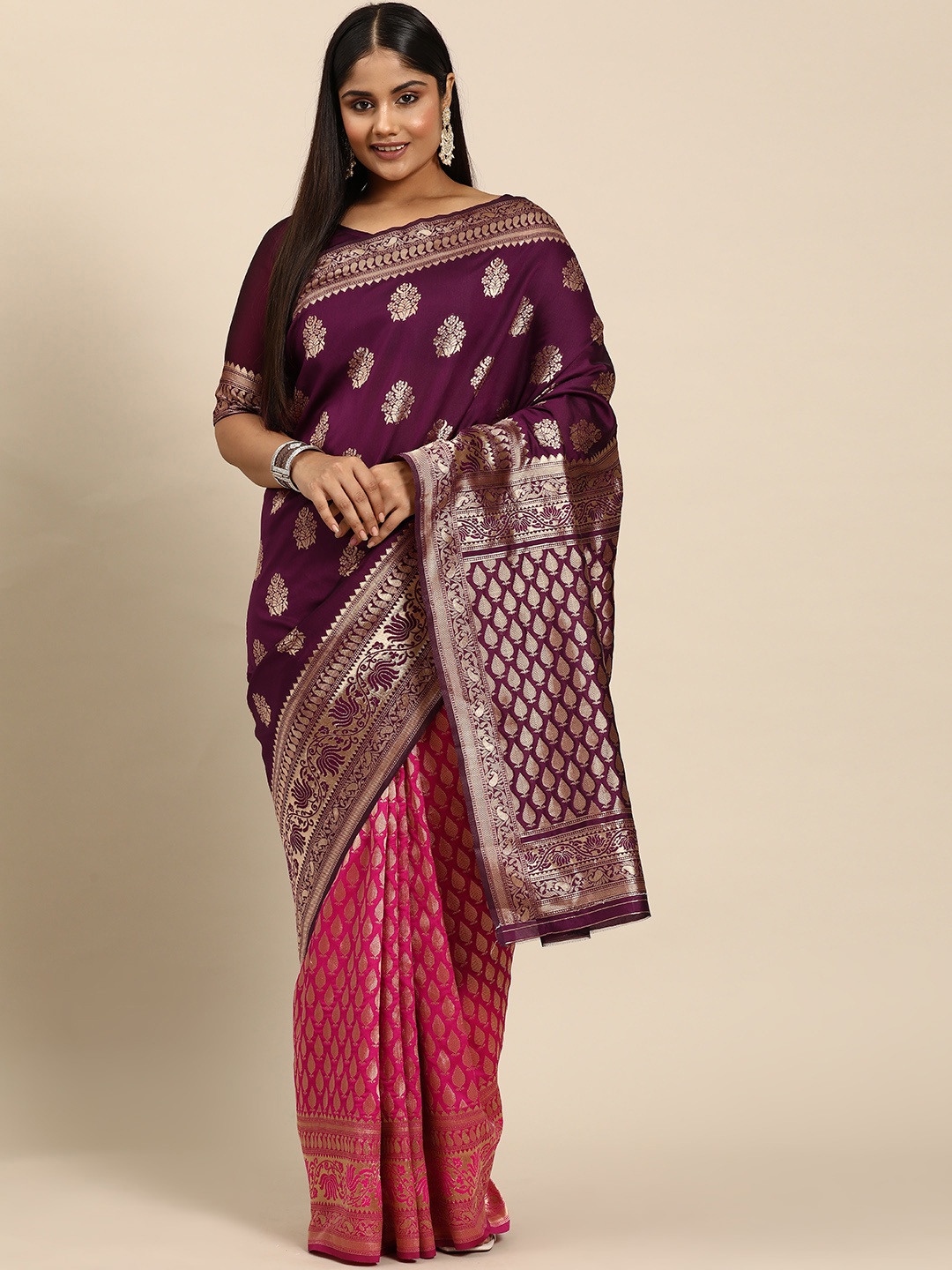 

Sztori Woven Design Ethnic Motifs Zari Kanjeevaram Saree, Violet