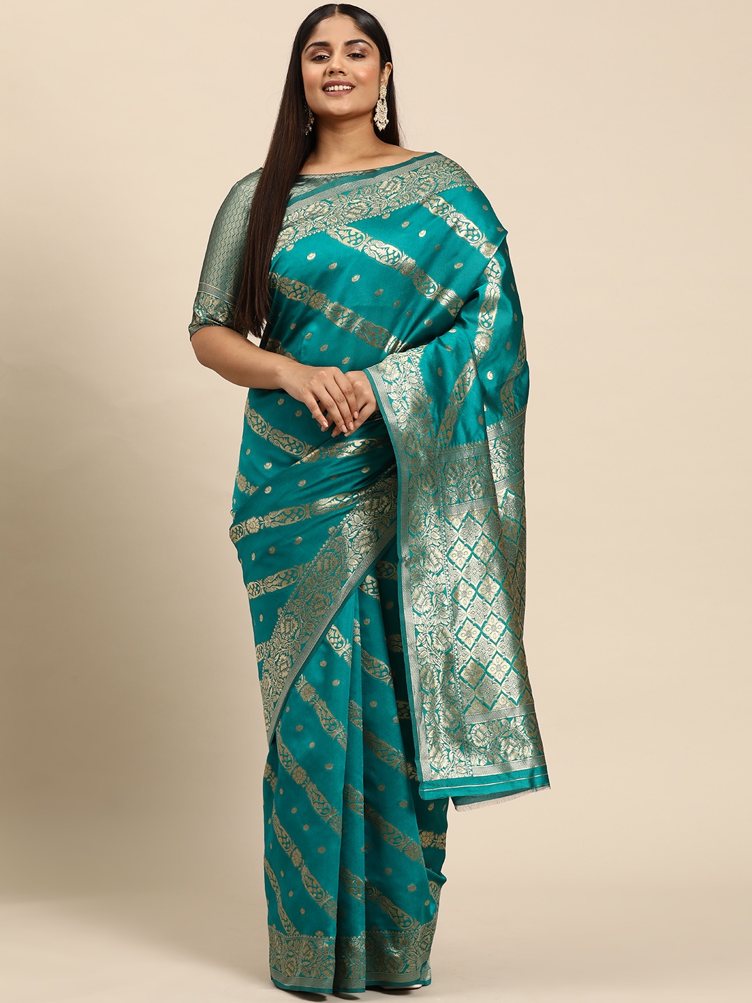 

Sztori Woven Design Ethnic Motifs Zari Banarasi Saree, Green
