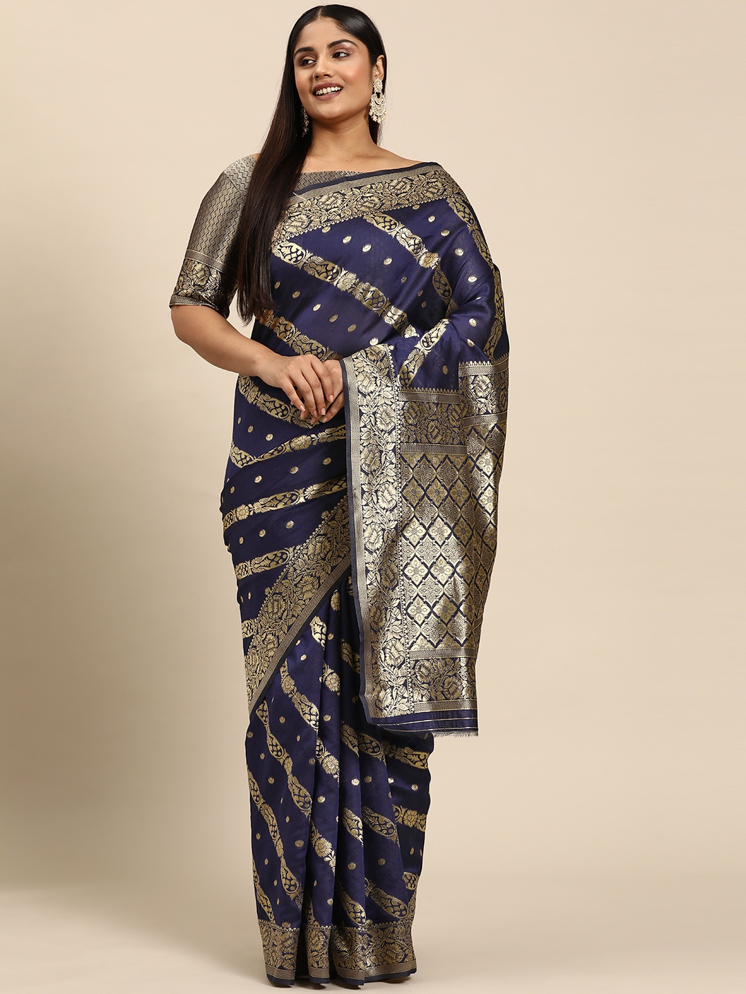 

Sztori Woven Design Ethnic Motifs Zari Banarasi Saree, Blue