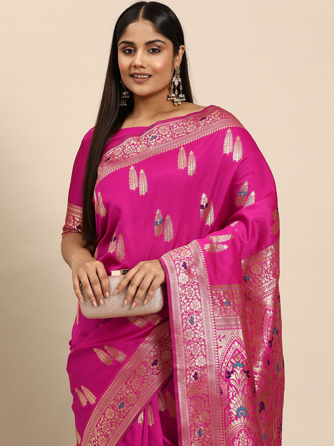 

Sztori Woven Design Ethnic Motifs Zari Kanjeevaram Saree, Pink