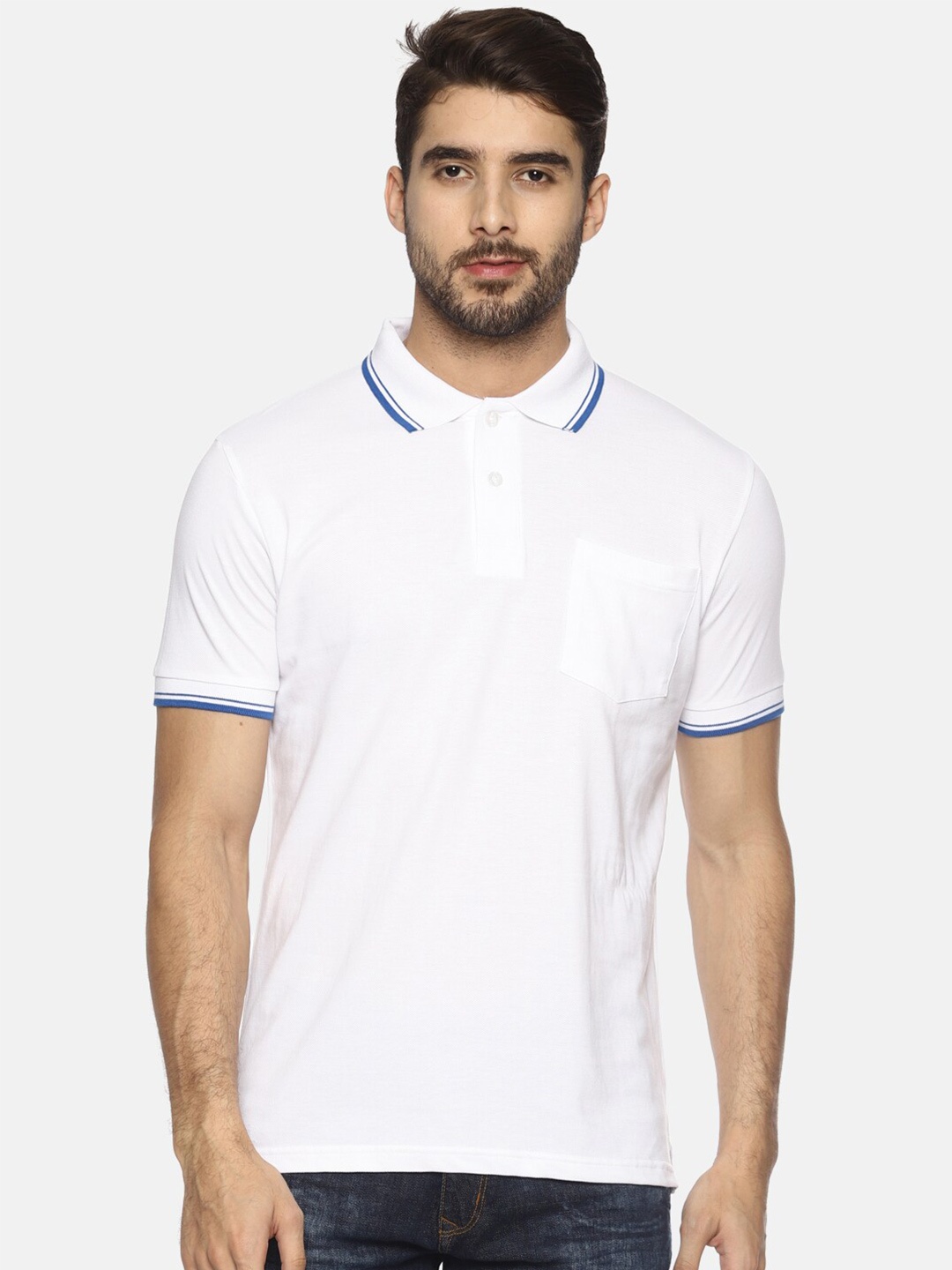 

Masculino Latino Plus Polo Collar Cotton T-shirt, White