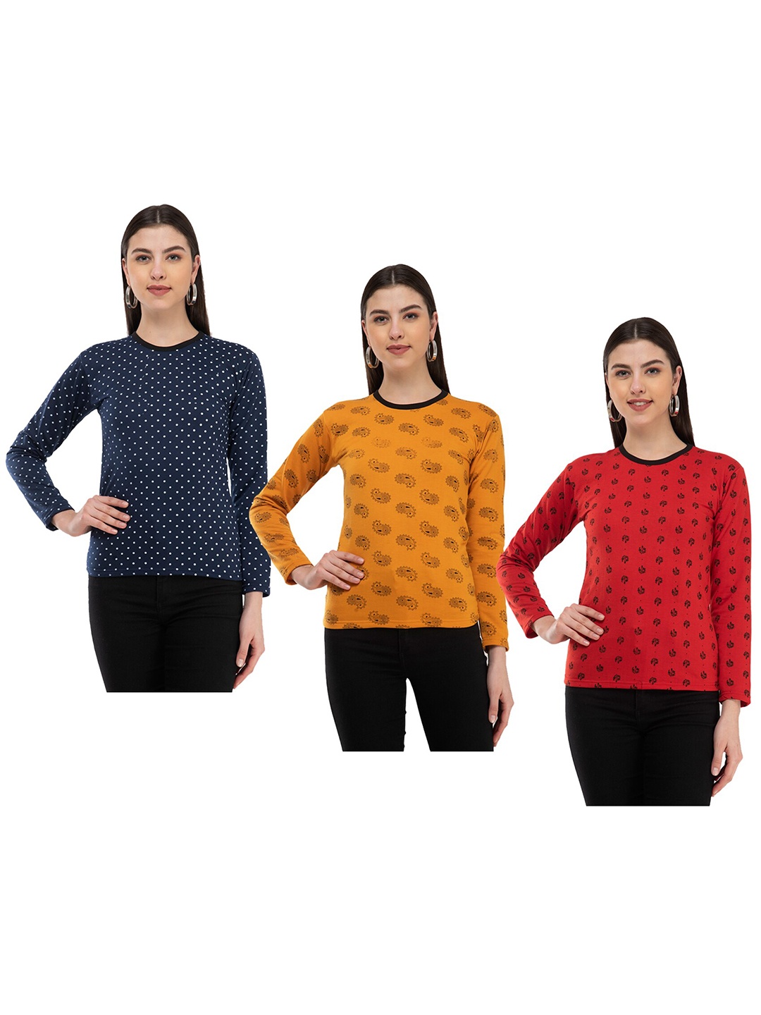 

IndiWeaves Pack of 3 Ethnic Motifs Printed Woollen T-shirt, Yellow