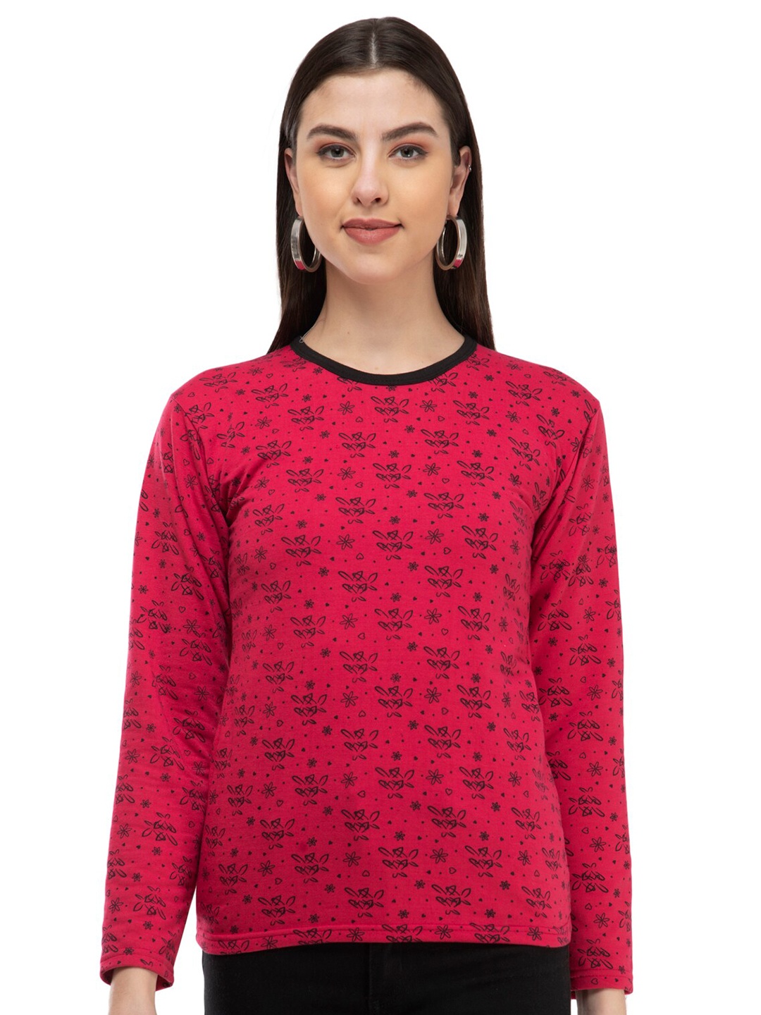 

IndiWeaves Conversational Printed Round Neck Woolen T-shirt, Red