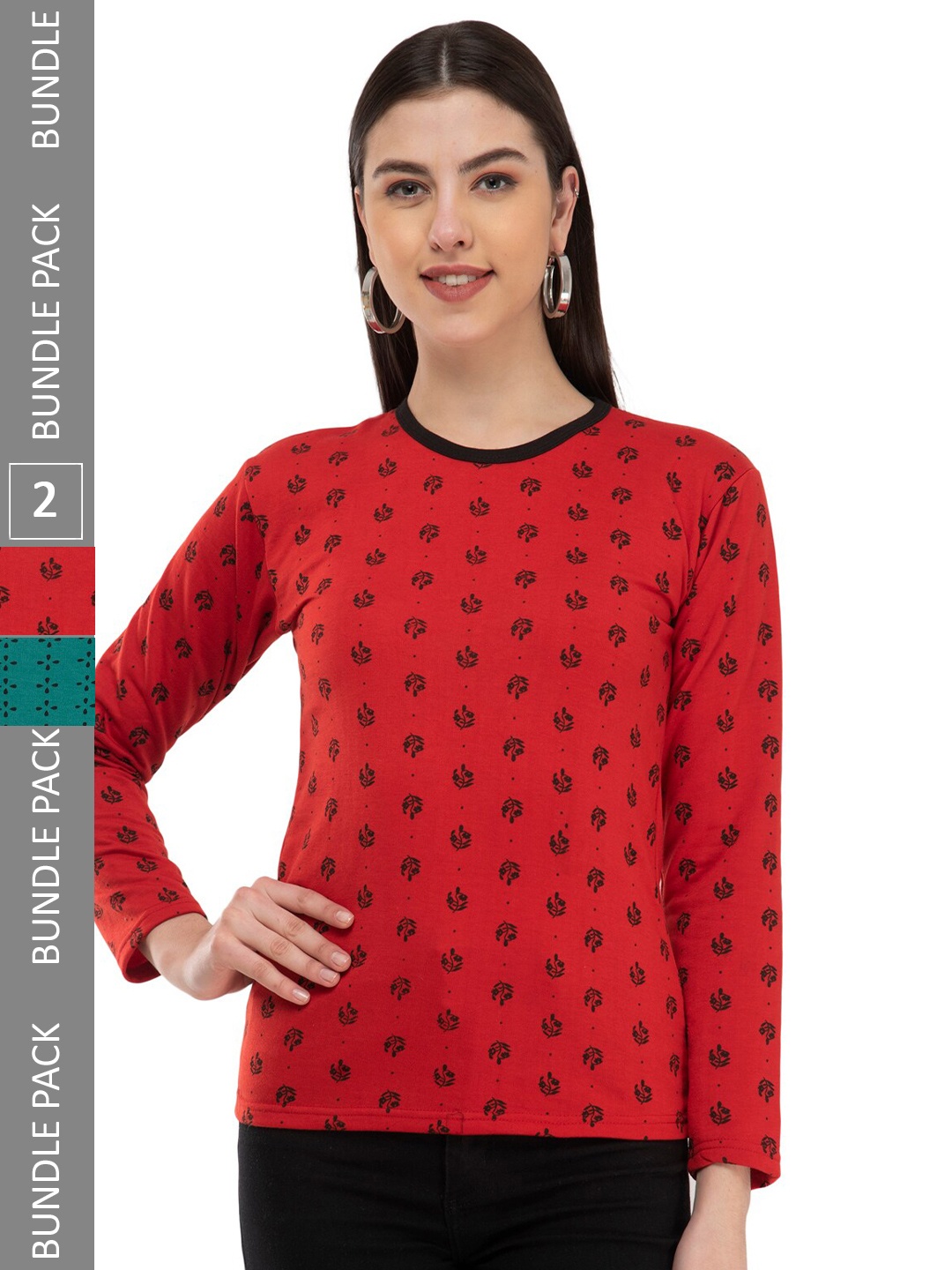 

IndiWeaves Pack of 2 Conversational Printed Woollen T-shirt, Red