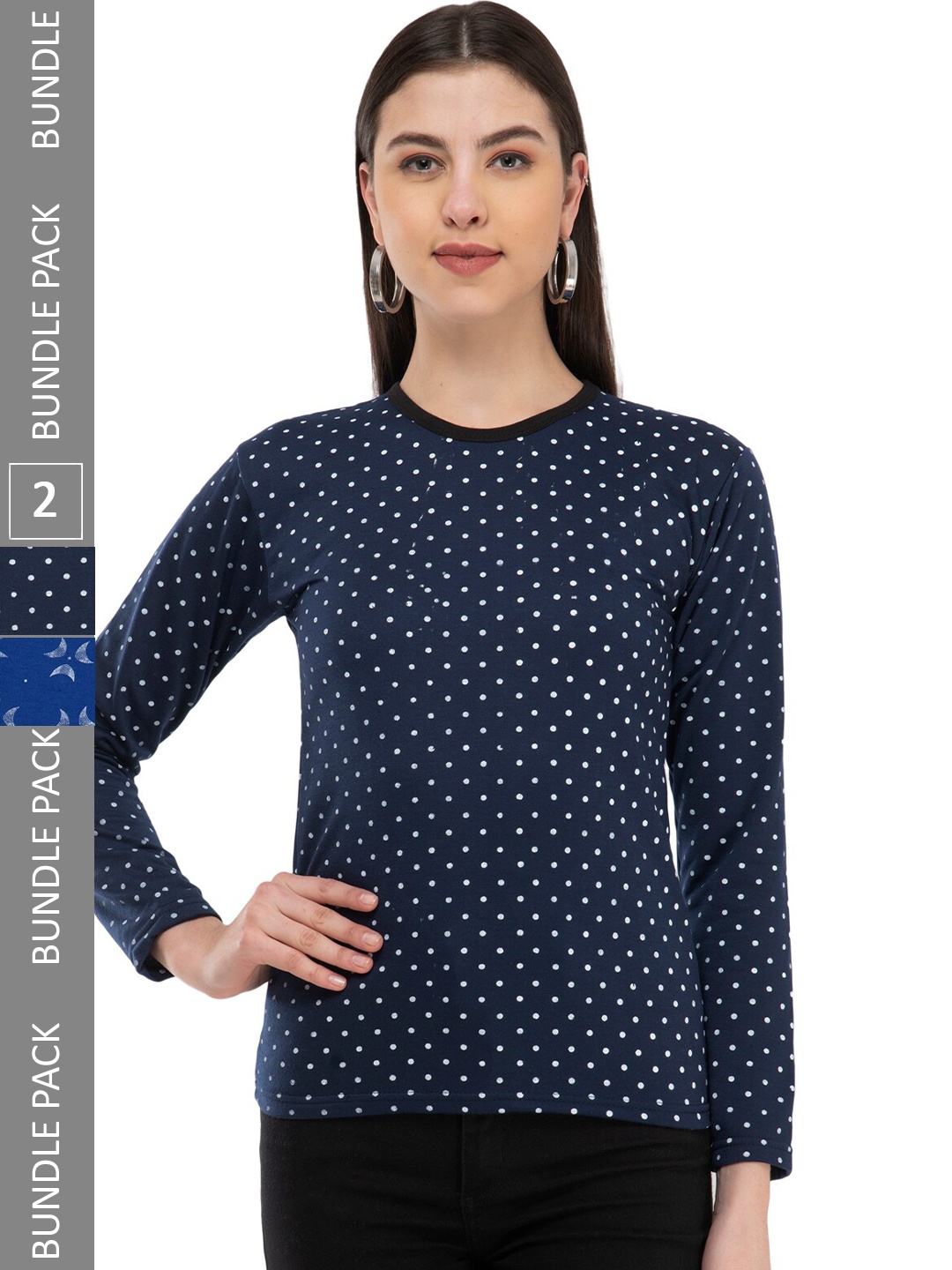 

IndiWeaves Pack Of 2 Polka Dots Printed Woollen T-shirt, Navy blue