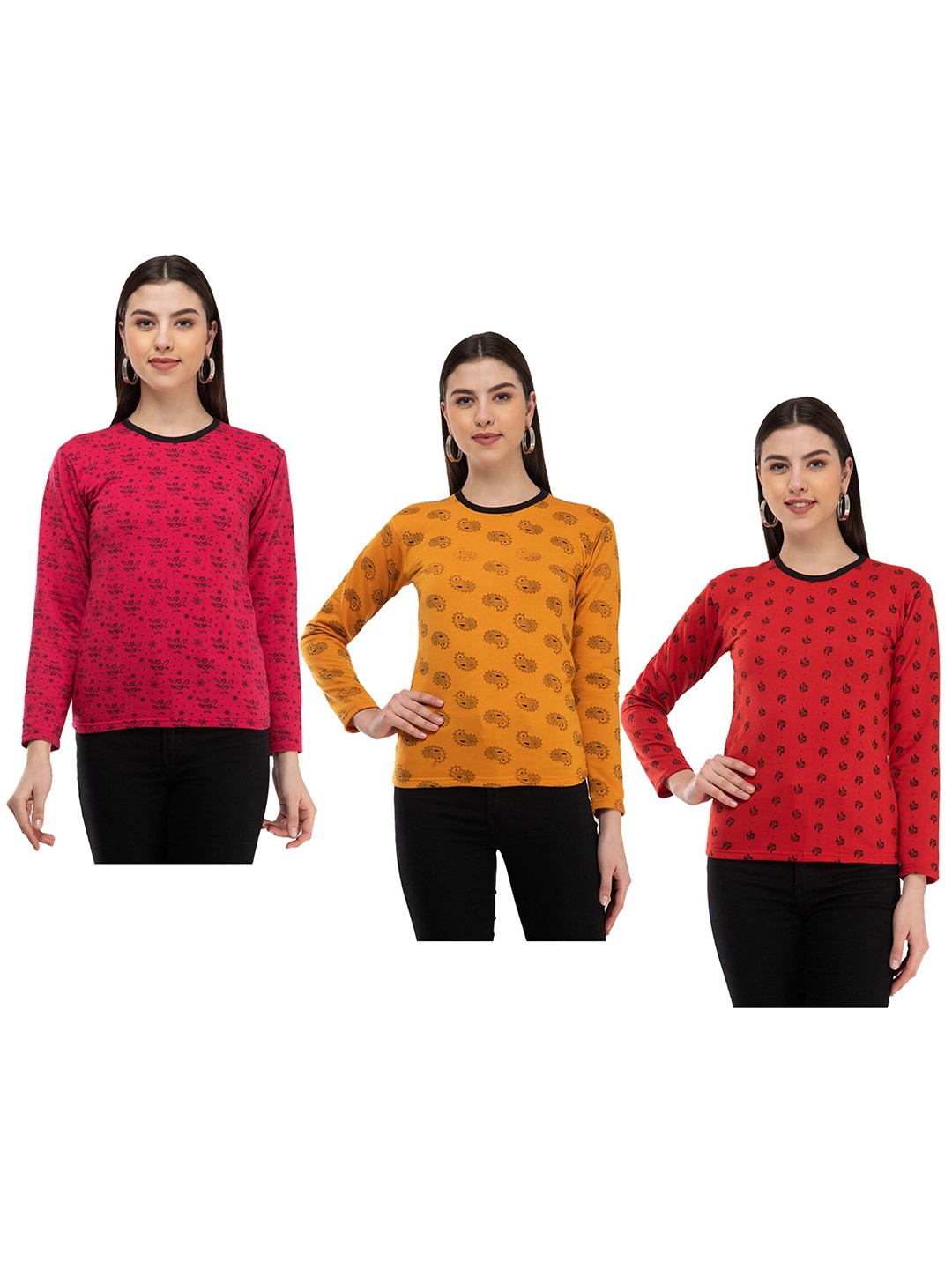 

IndiWeaves Pack of 3 Ethnic Motifs Printed Woollen T-shirt, Yellow