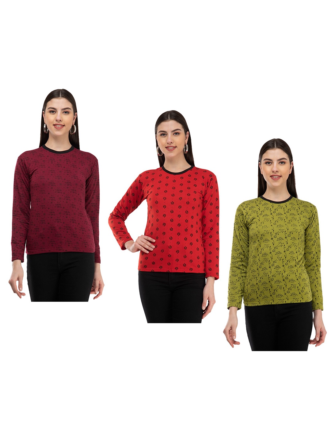 

IndiWeaves Pack of 3 Conversational Printed Woollen T-shirt, Red