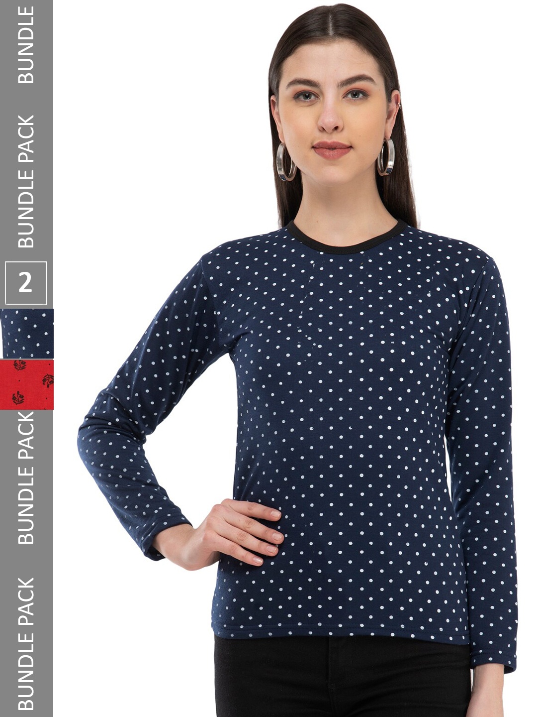 

IndiWeaves Pack Of 2 Printed Wool Casual T-shirt, Navy blue