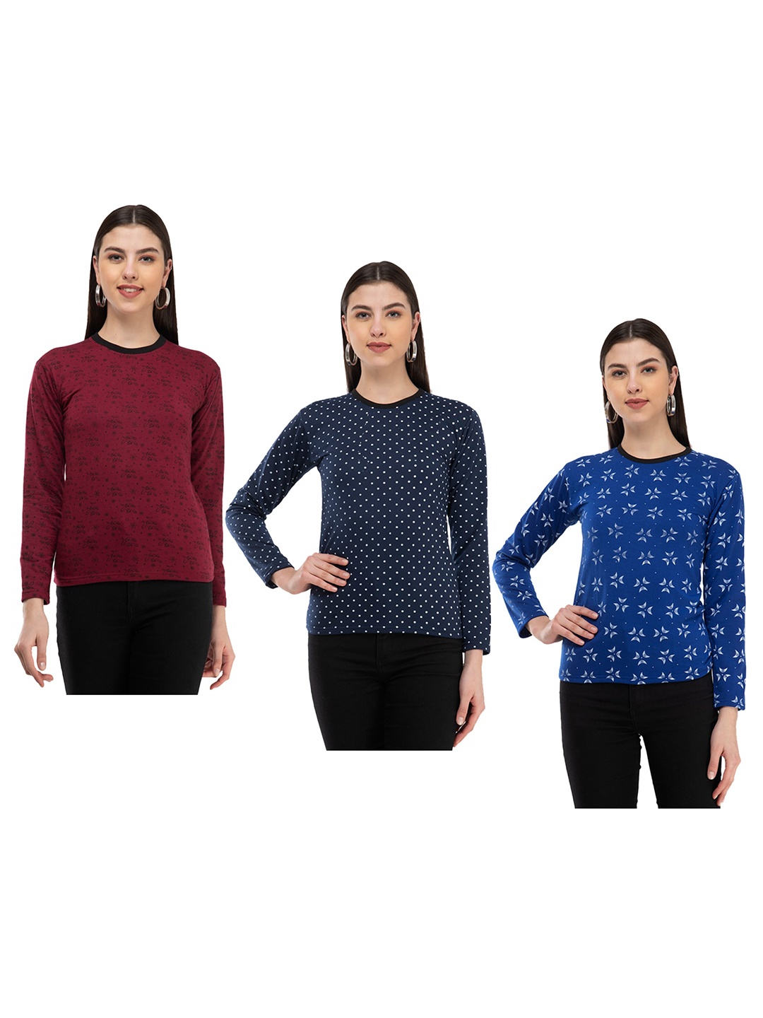 

IndiWeaves Pack Of 3 printed Round Neck Woolen T-shirt, Maroon
