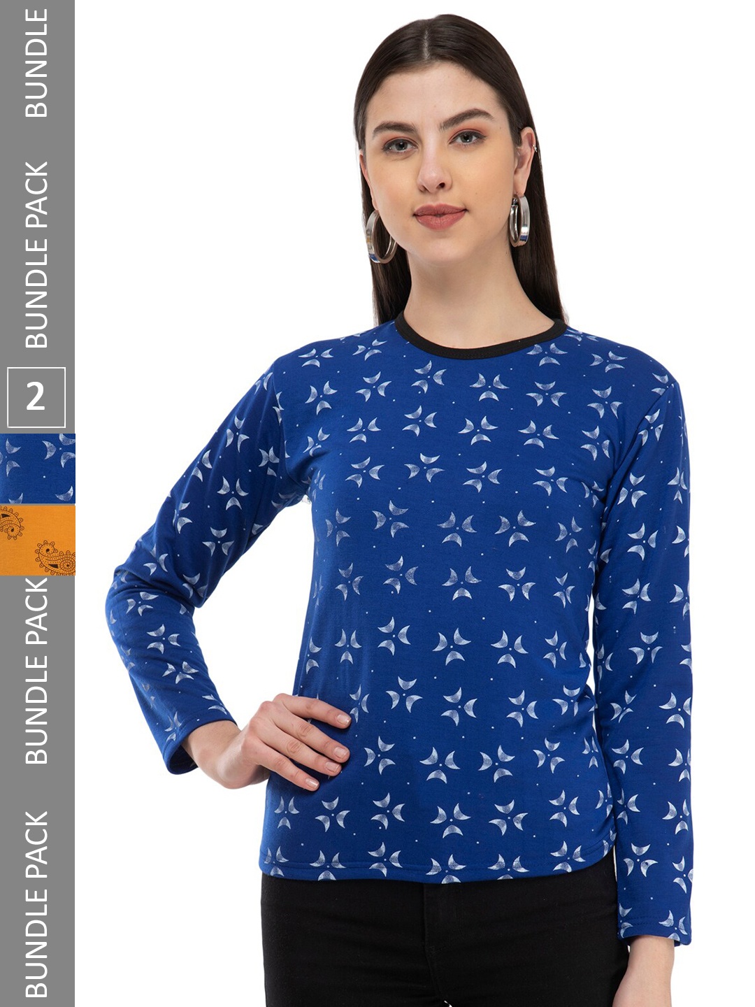 

IndiWeaves Pack Of 2 Printed Woollen T-shirt, Blue