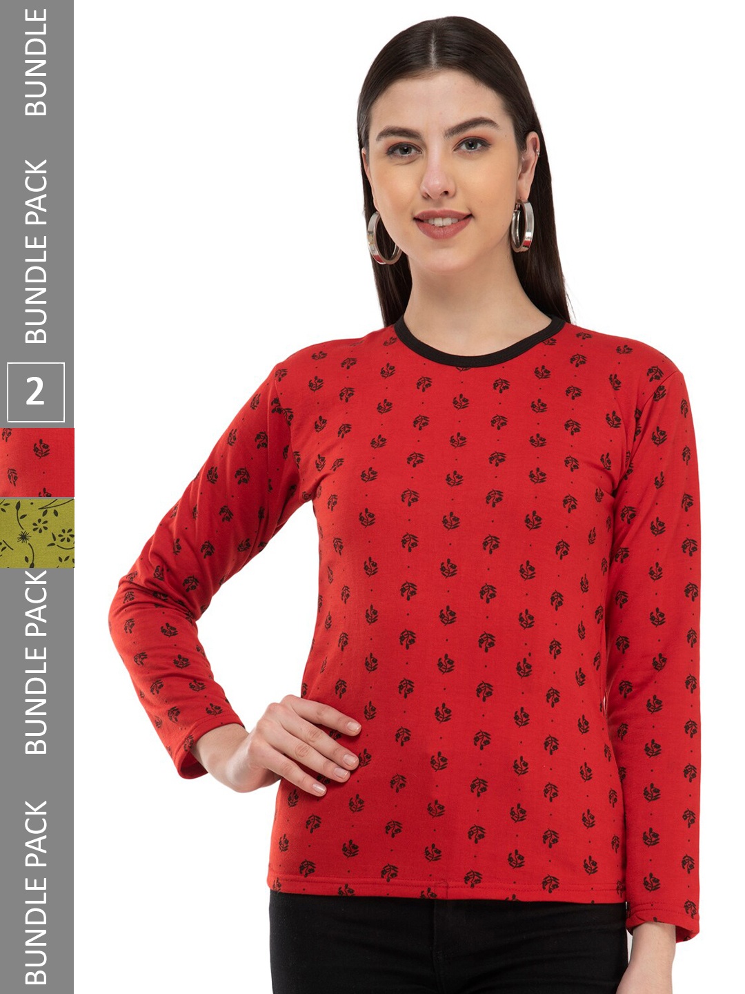 

IndiWeaves Pack Of 2 Printed Woollen T-shirt, Red