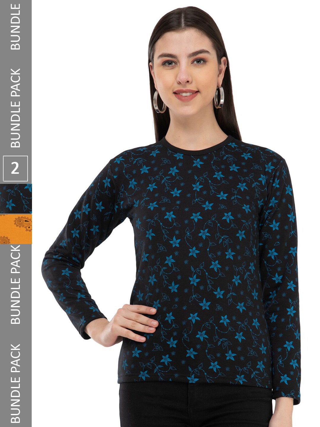 

IndiWeaves Set Of 2 Printed Oversized Pure Cotton Casual T-shirt, Black