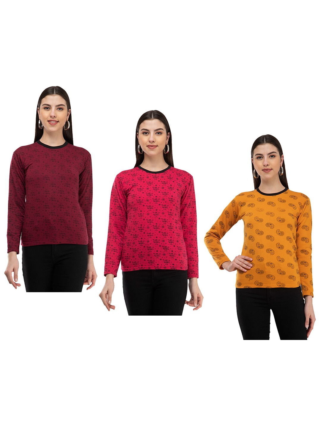 

IndiWeaves Pack of 3 Conversational Printed Woollen T-shirt, Pink