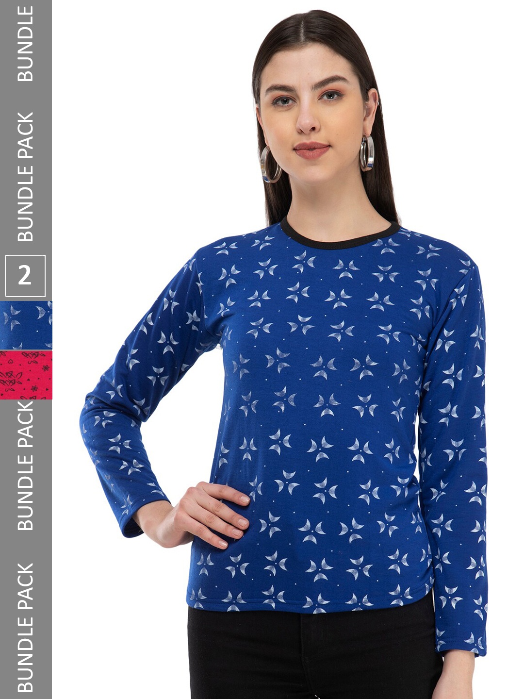 

IndiWeaves Pack Of 2 Printed Wool Casual T-shirt, Blue