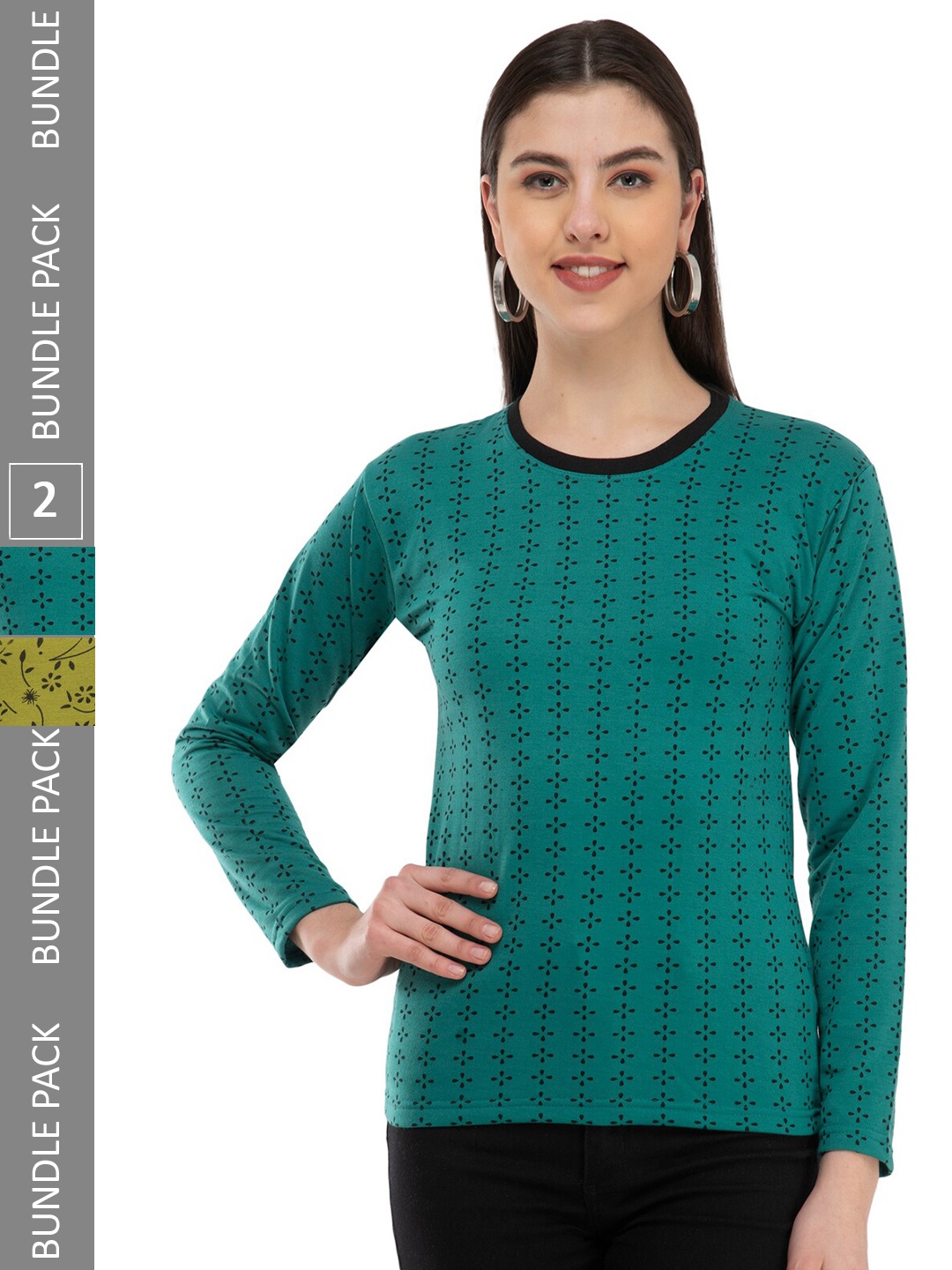 

IndiWeaves Set Of 2 Printed Oversized Pure Cotton Casual T-shirt, Green