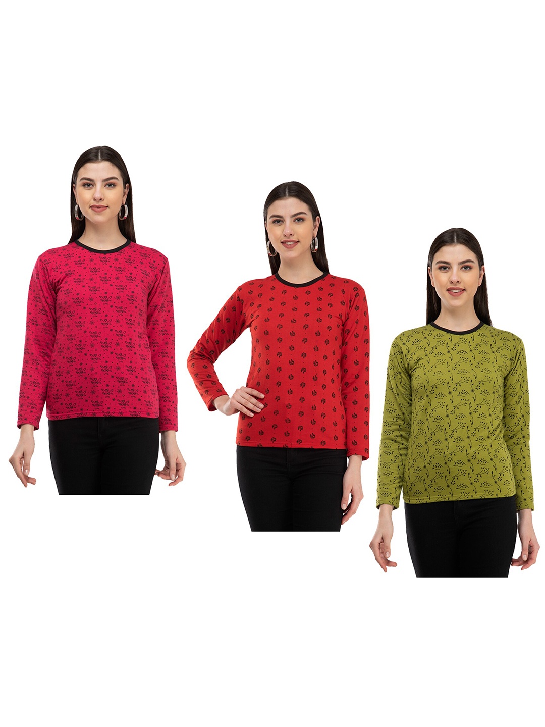 

IndiWeaves Pack of 3 Ethnic Motifs Printed Woollen T-shirt, Red