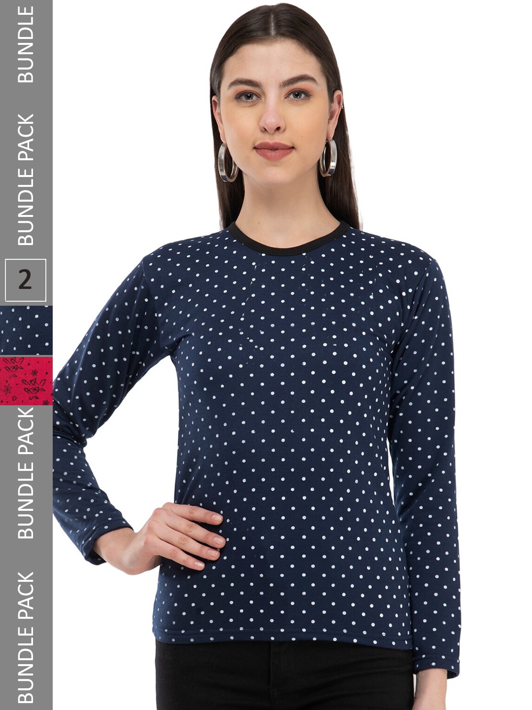 

IndiWeaves Pack Of 2 Printed Round Neck Long Sleeve Woolen T-shirt, Blue