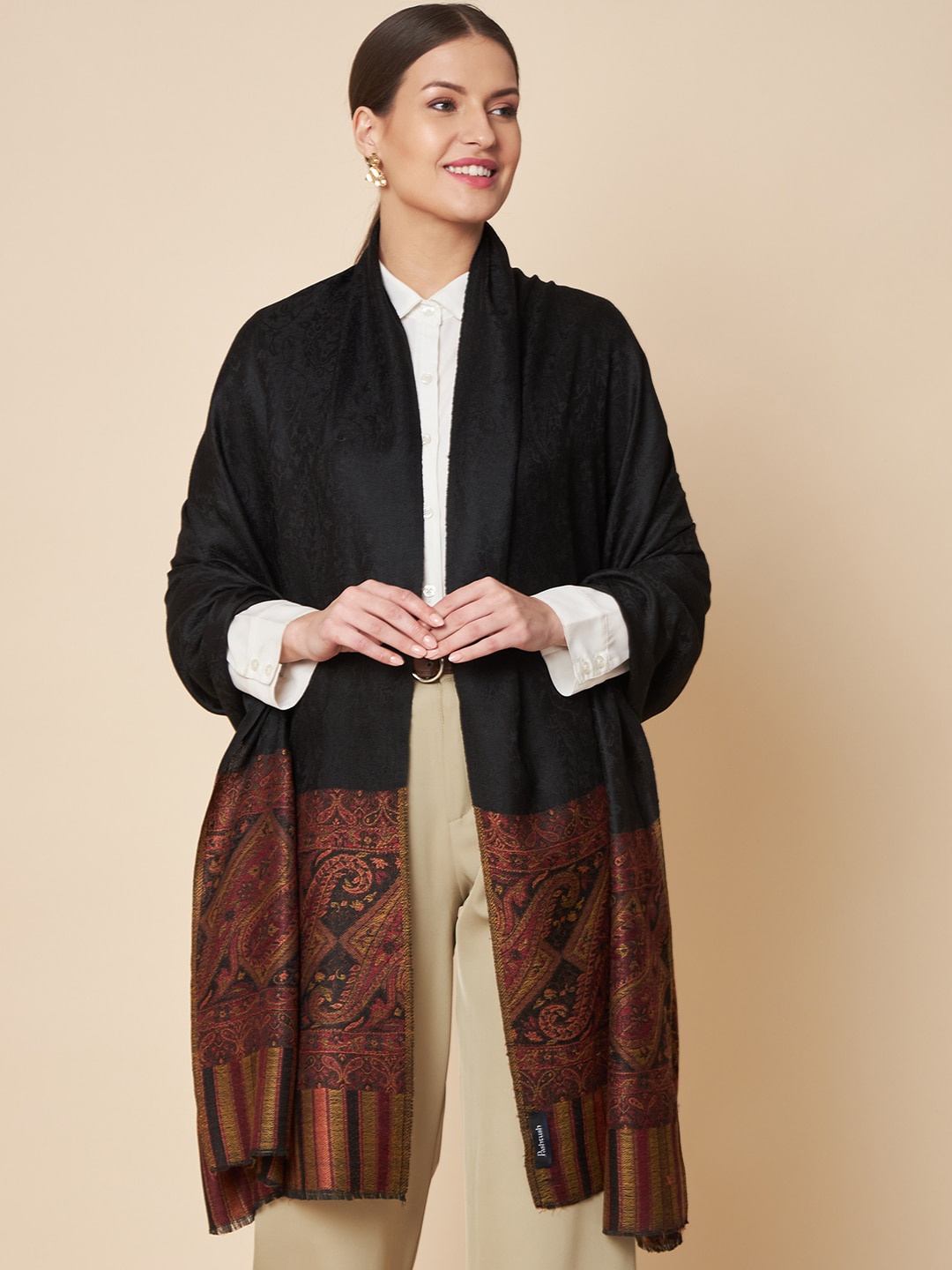 

Pashtush Woven Design Shawl, Black