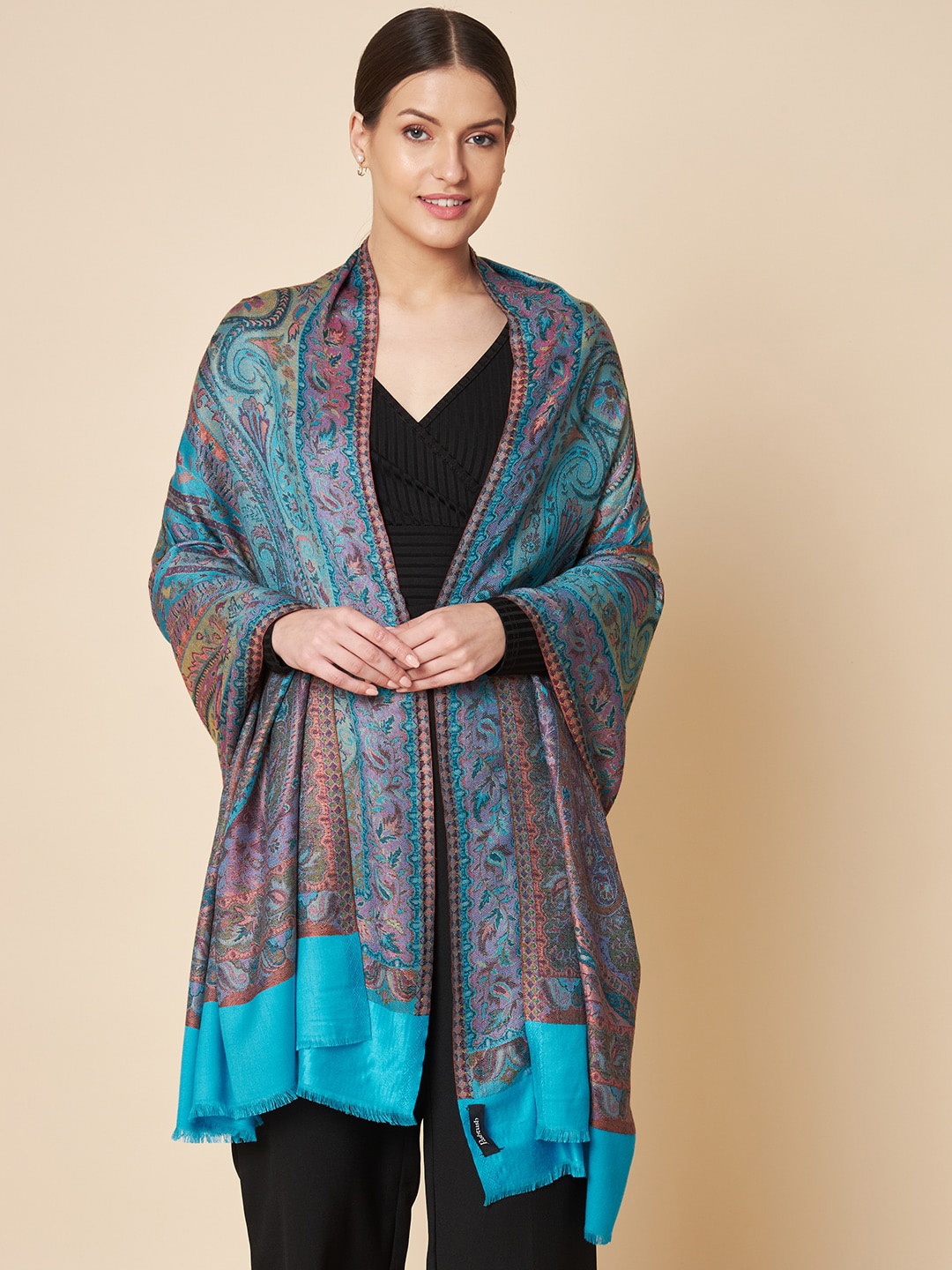 

Pashtush Women Woven Design Bamboo Shawl, Blue