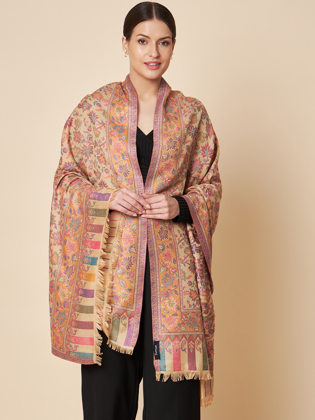 

Pashtush Women Floral Woven Design Acrylic Shawl, Beige