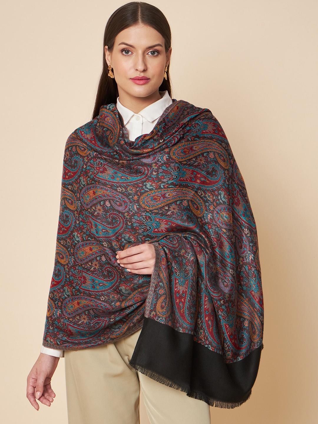 

Pashtush Woven Design Shawl, Black