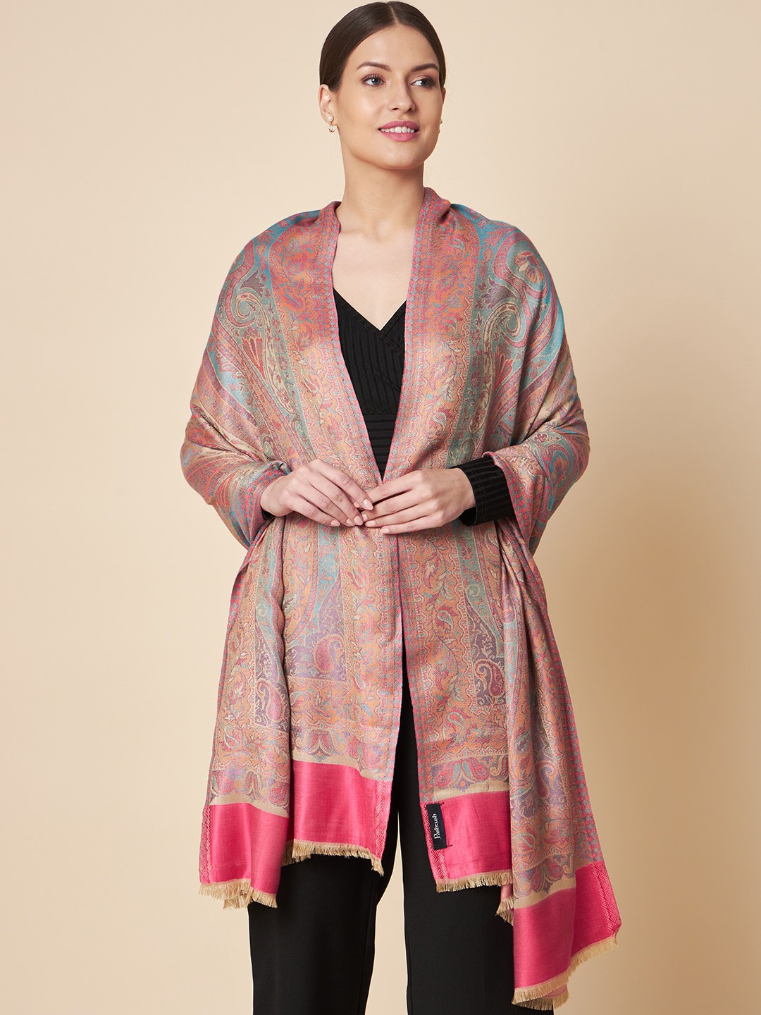 

Pashtush Women Paisley Woven Design Bamboo Shawl, Pink