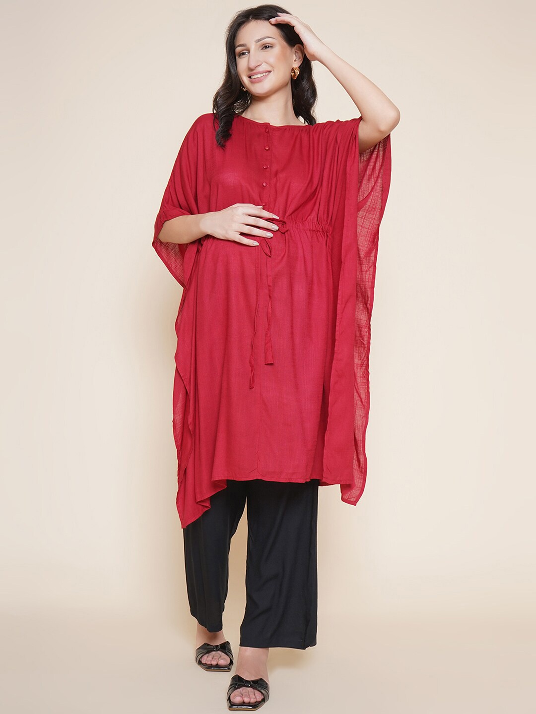 

Mine4Nine Flared Sleeves Maternity Kaftaan & Trousers, Maroon