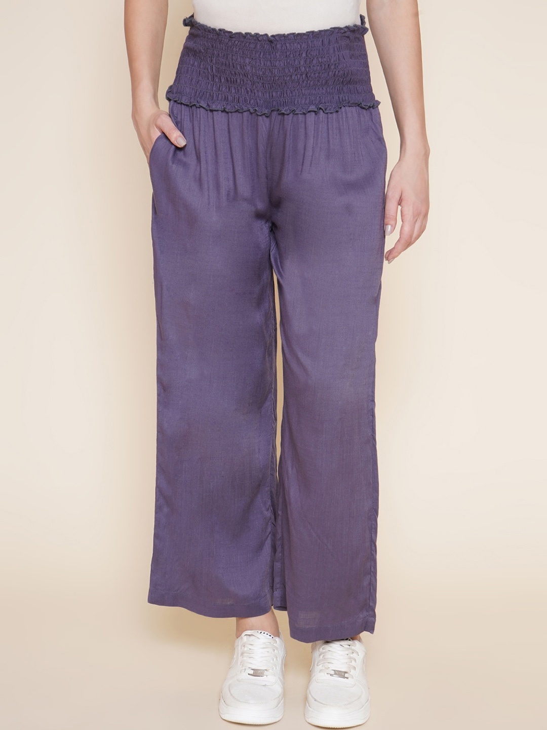 Mine4Nine Women Maternity Pleated Trousers, Purple