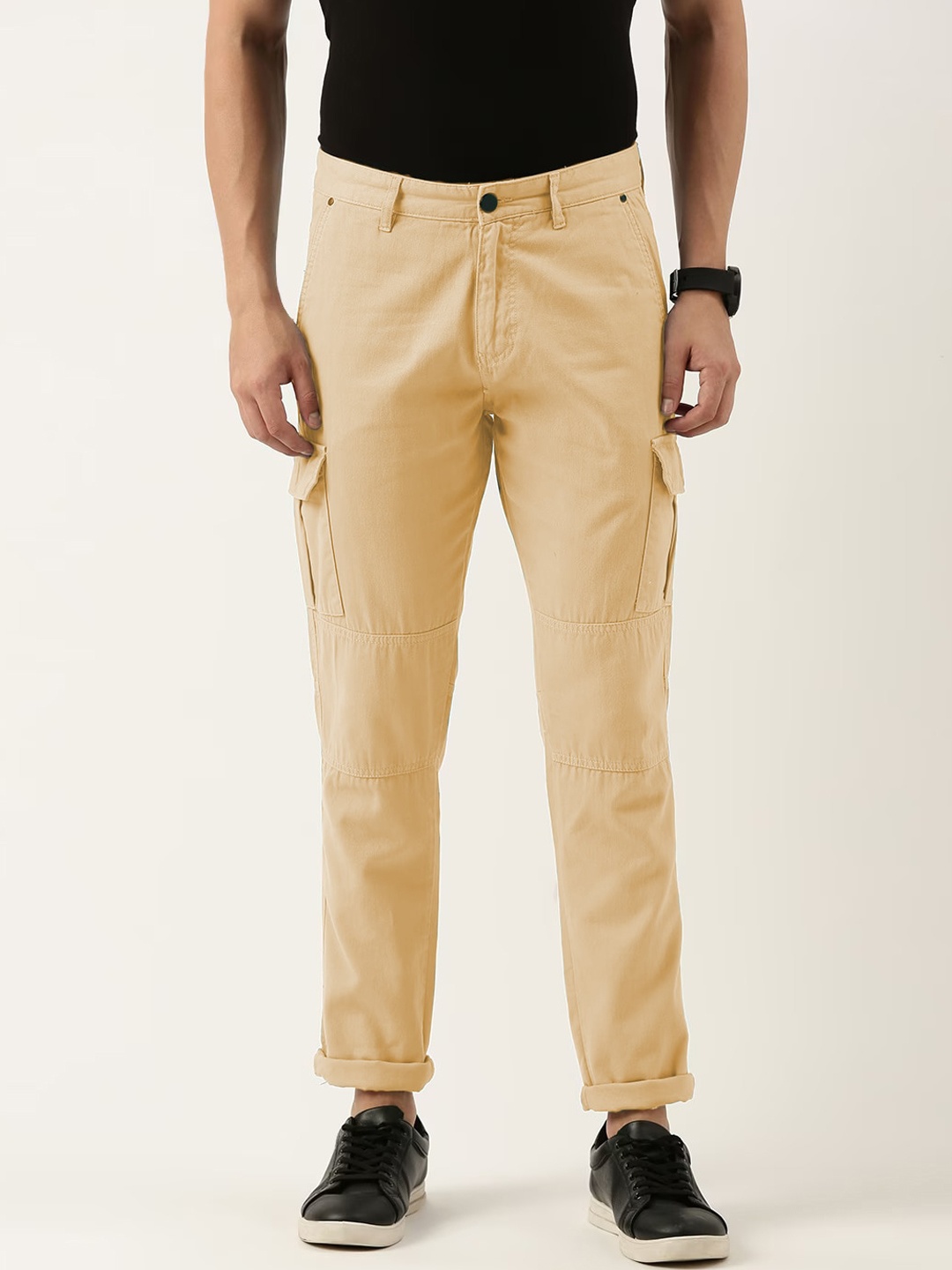 

IVOC Men Mid-Rise Slim Fit Cotton Cargos Trousers, Peach