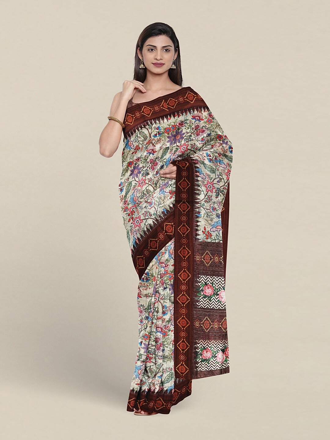 

Pothys Floral Printed Jute Silk Saree, Grey