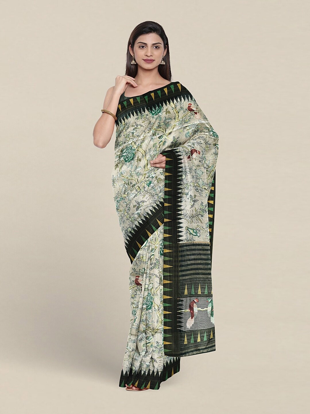 

Pothys Floral Printed Jute Silk Saree With Blouse Piece, Grey