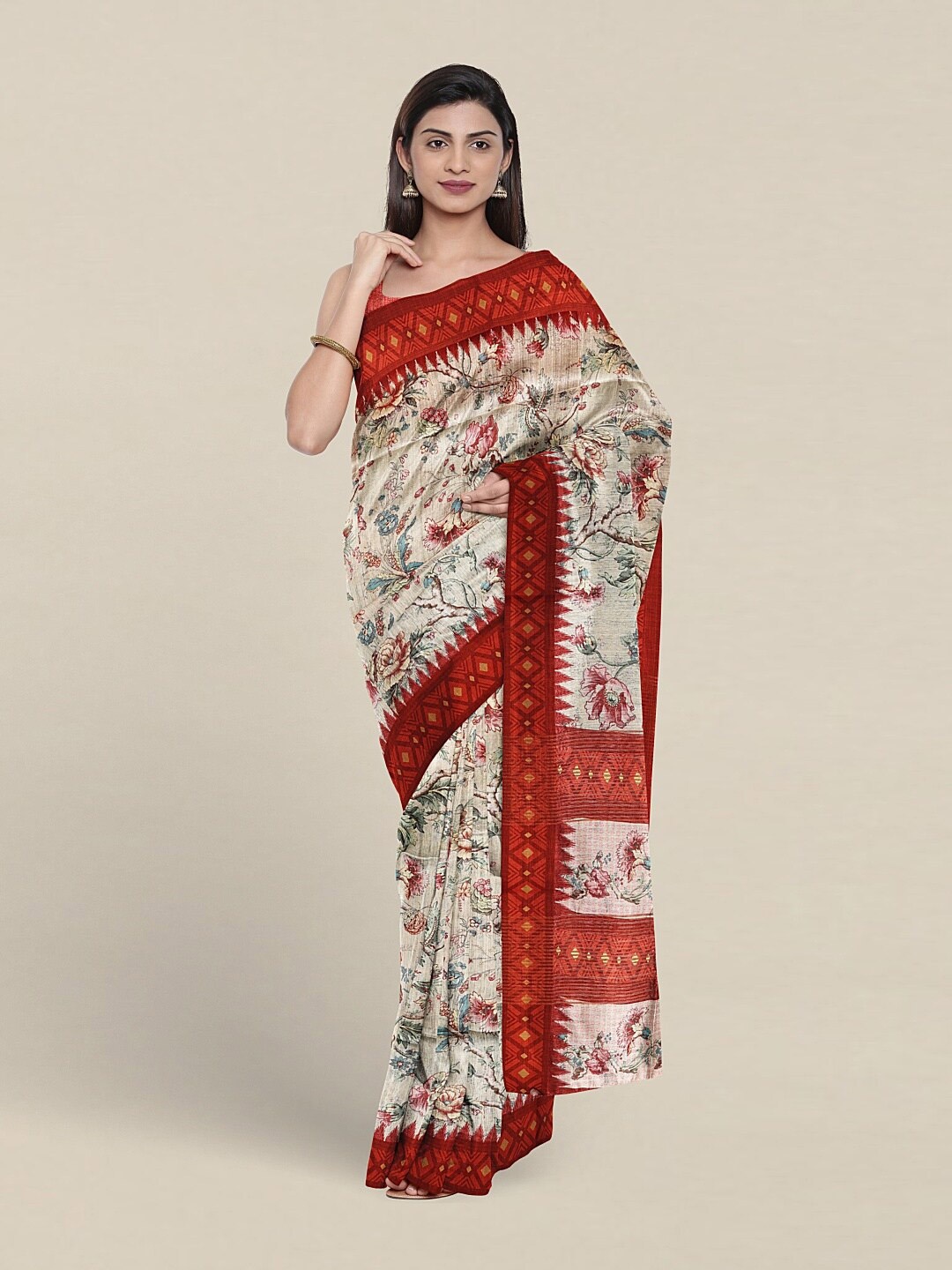 

Pothys Ethnic Motifs Printed Jute Silk Saree, Grey