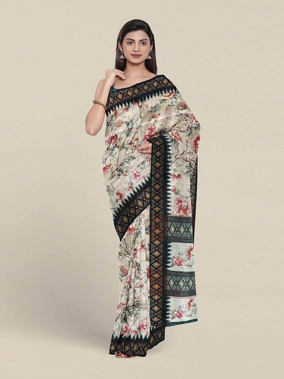 

Pothys Floral Jute Silk Saree, Grey