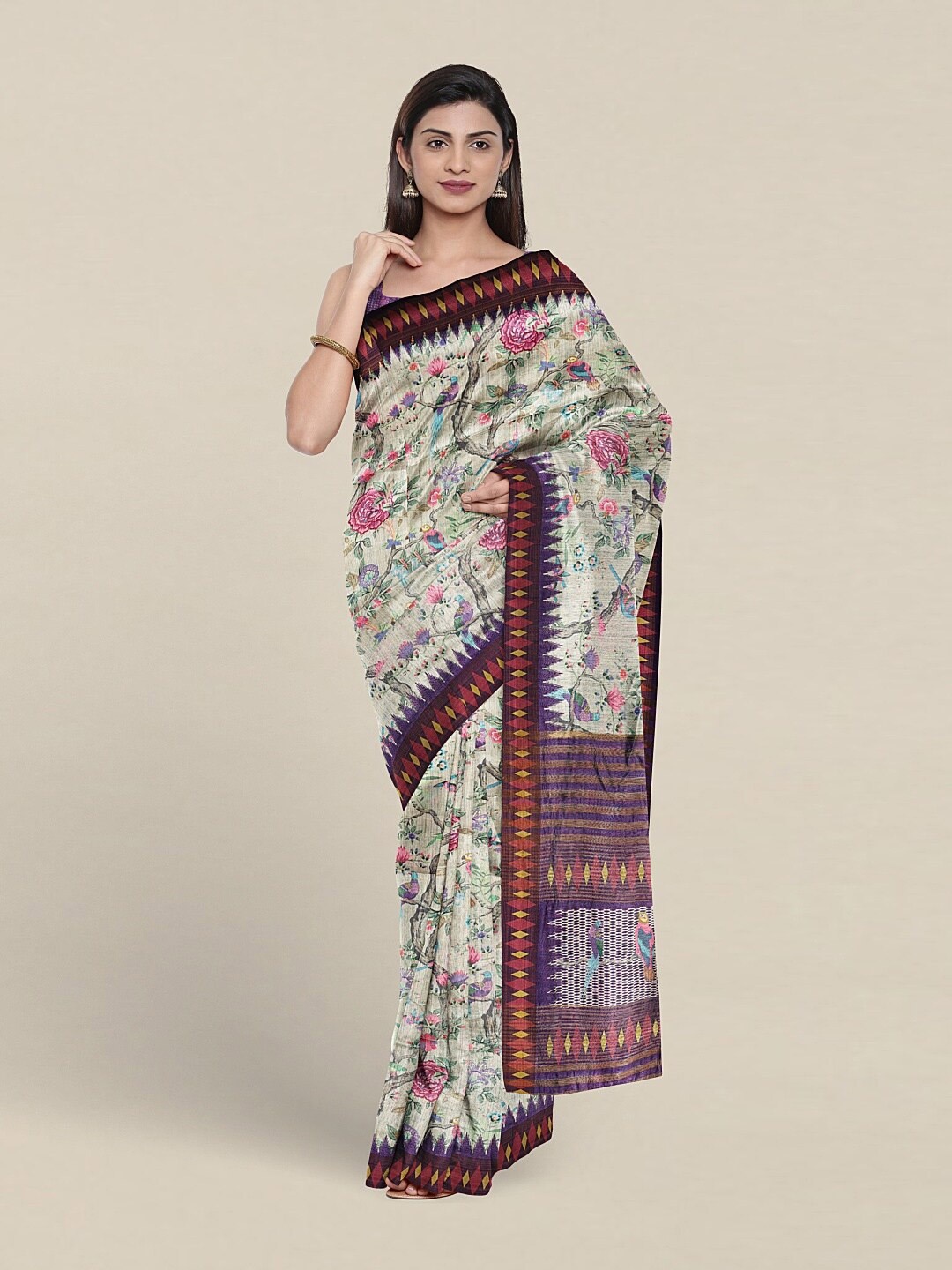 

Pothys Floral Printed Jute Silk Saree, Purple
