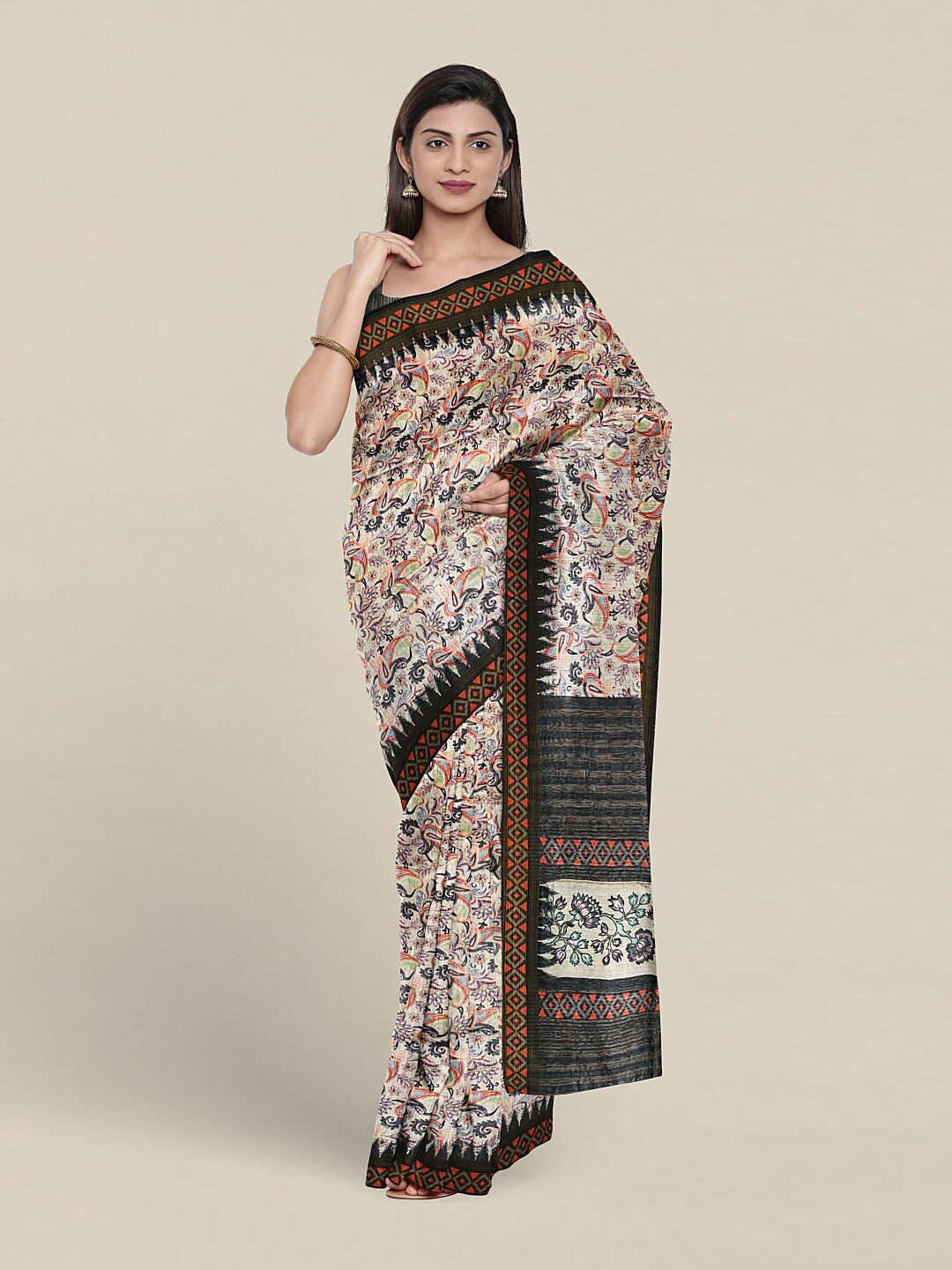

Pothys Floral Printed Jute Silk Saree, White