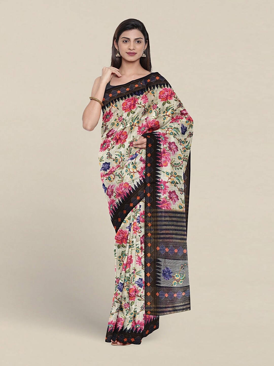 

Pothys Floral Jute Silk Saree, Cream