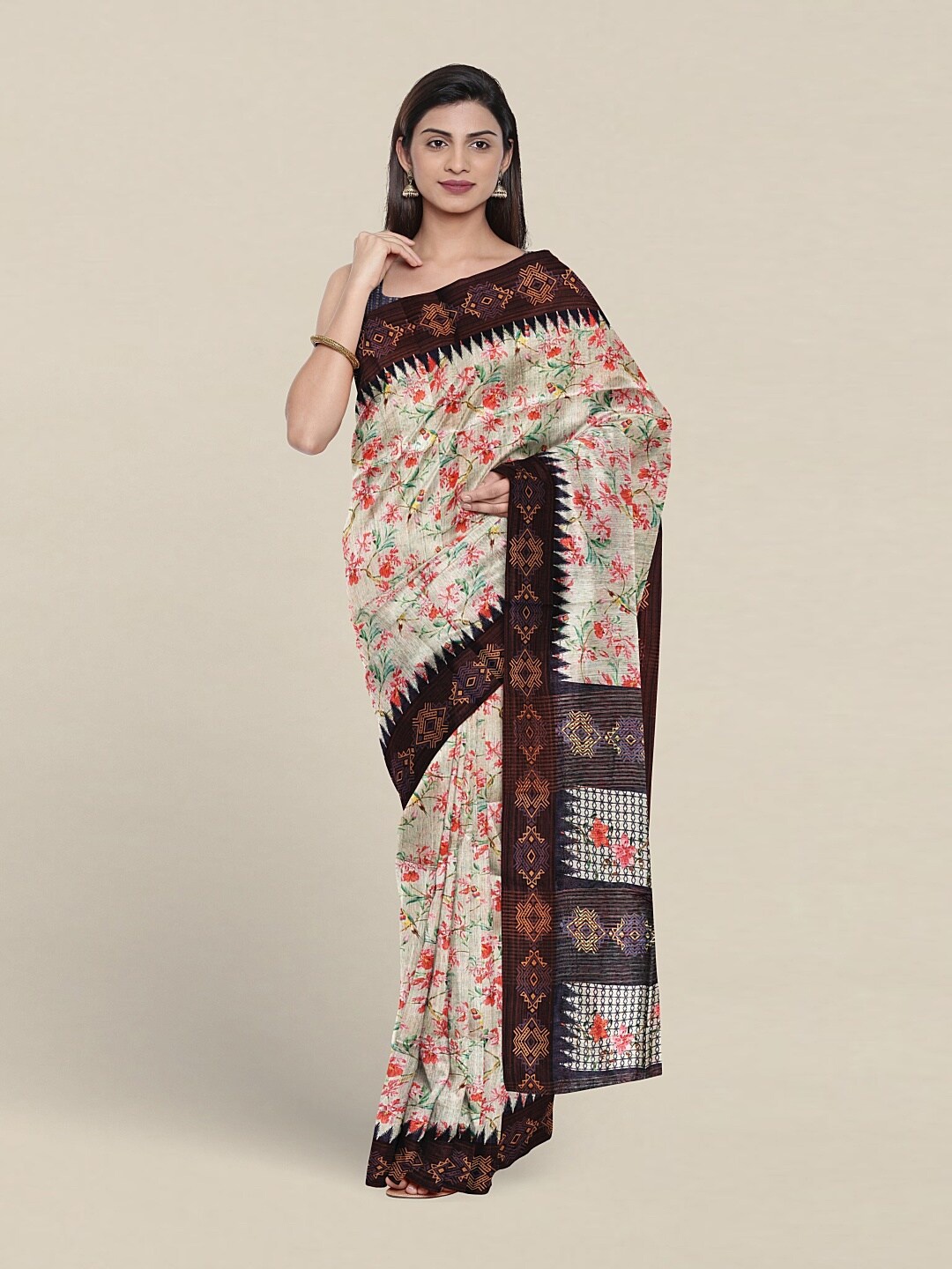 

Pothys Floral Jute Silk Saree, White