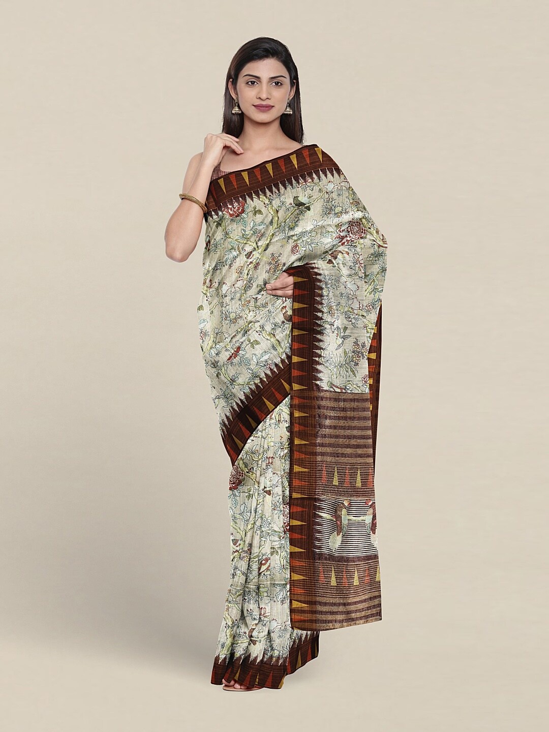 

Pothys Floral Printed Jute Silk Saree, Green