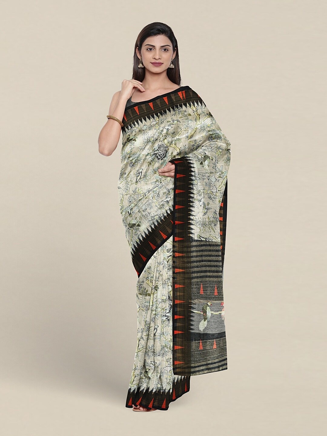 

Pothys Floral Printed Jute Silk Saree, White
