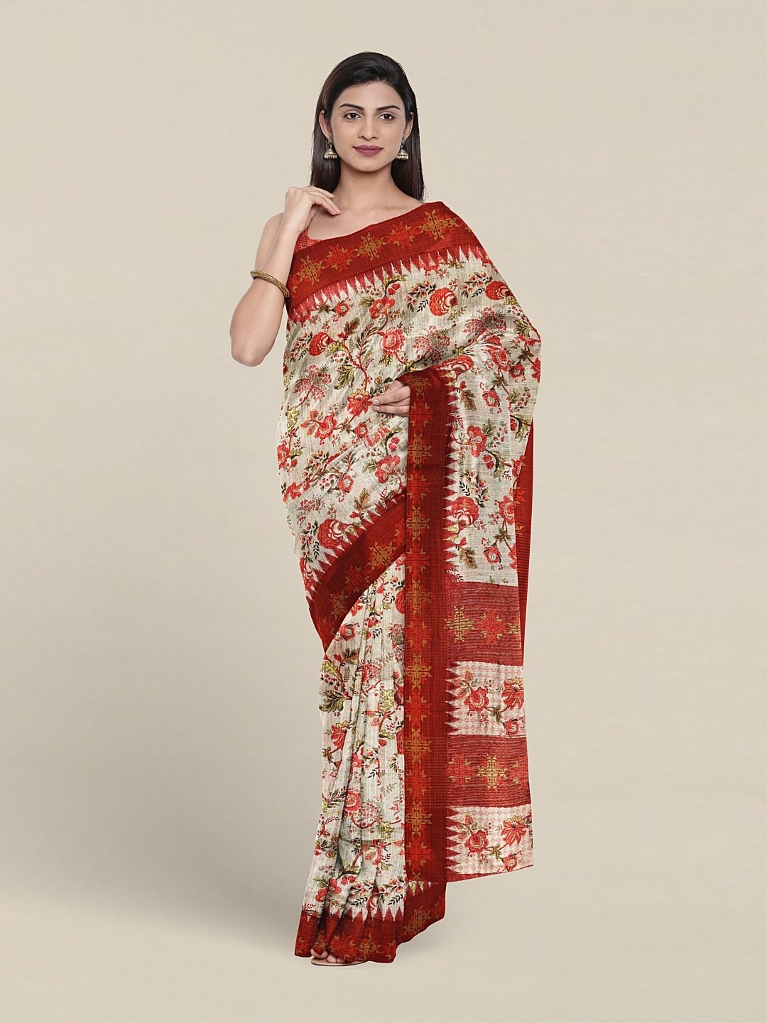 

Pothys Floral Jute Silk Saree, Cream