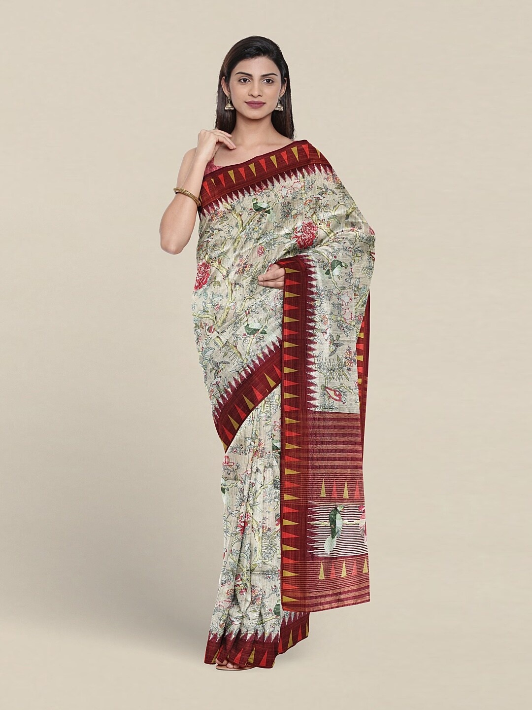 

Pothys Floral Printed Jute Silk Saree, Green