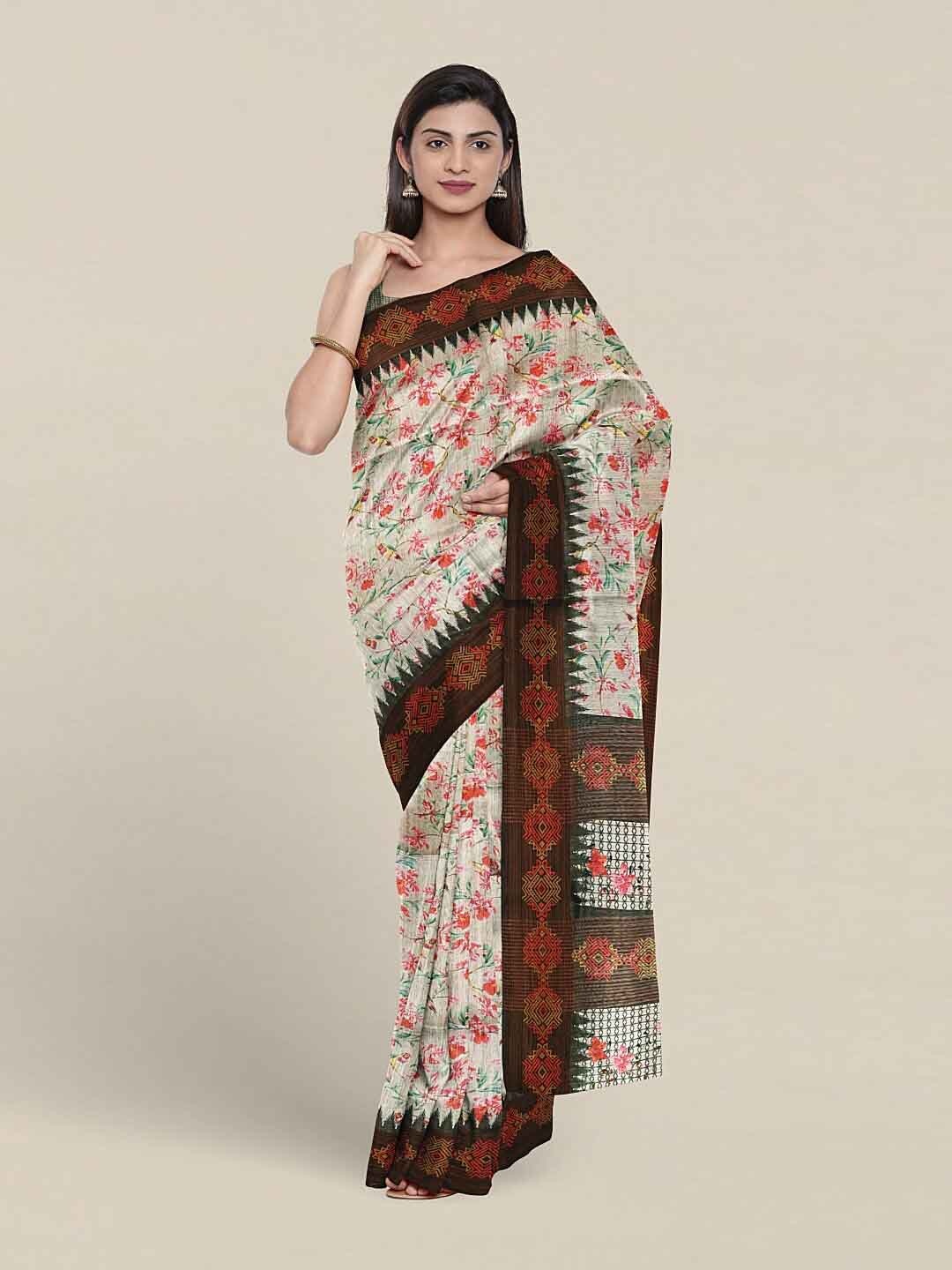 

Pothys Floral Printed Jute Silk Saree, Cream