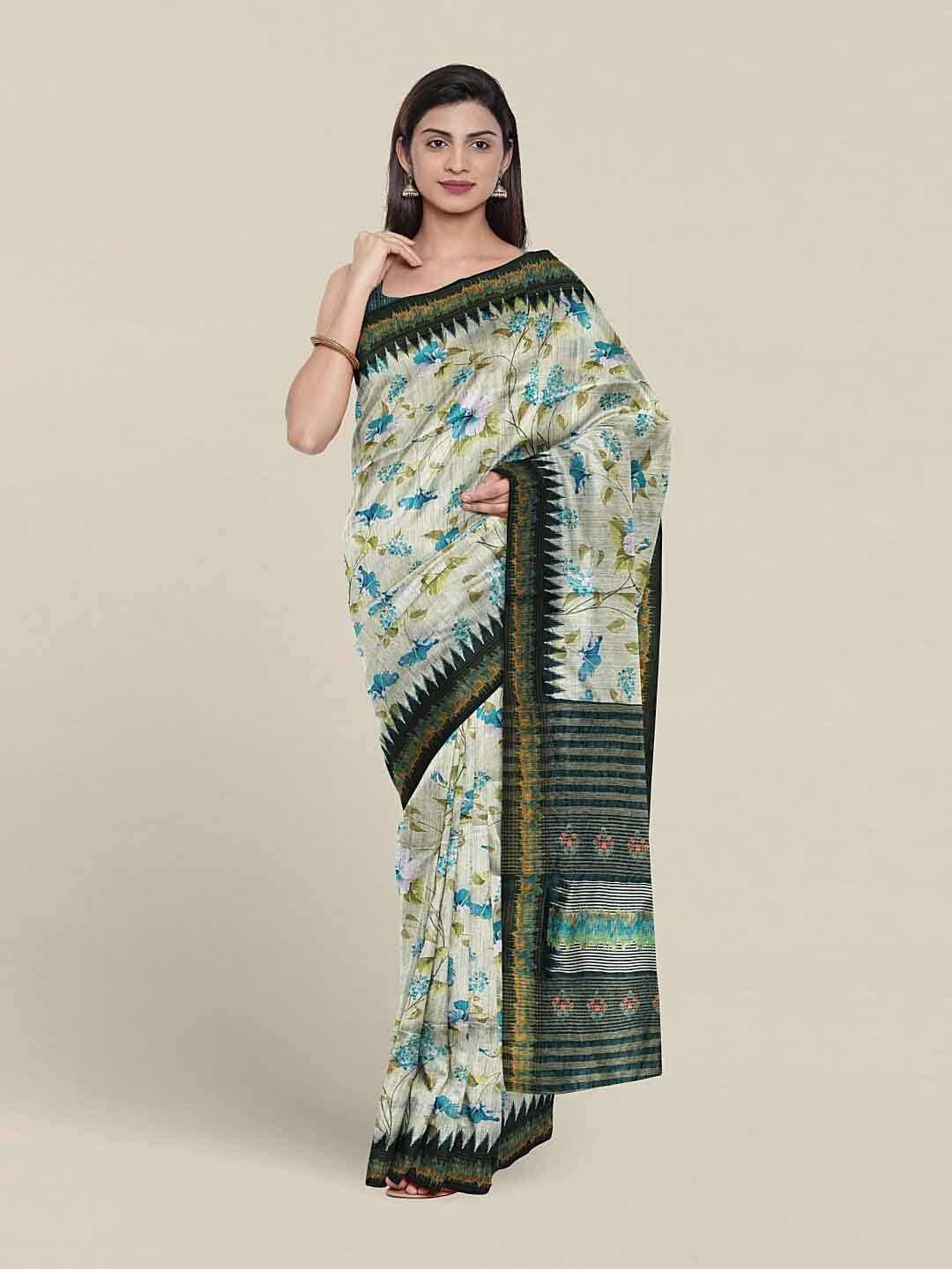 

Pothys Floral Printed Jute Silk Saree, Cream