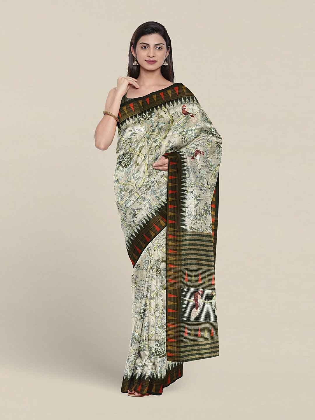 

Pothys Floral Printed Jute Silk Saree, Off white