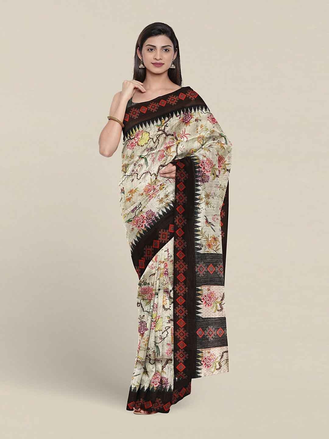 

Pothys Floral Printed Jute Silk Saree, Cream