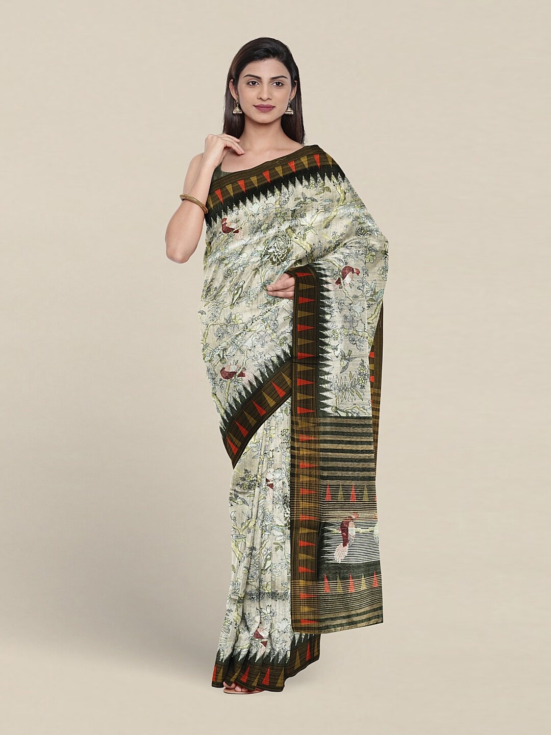 

Pothys Floral Jute Silk Saree, Cream