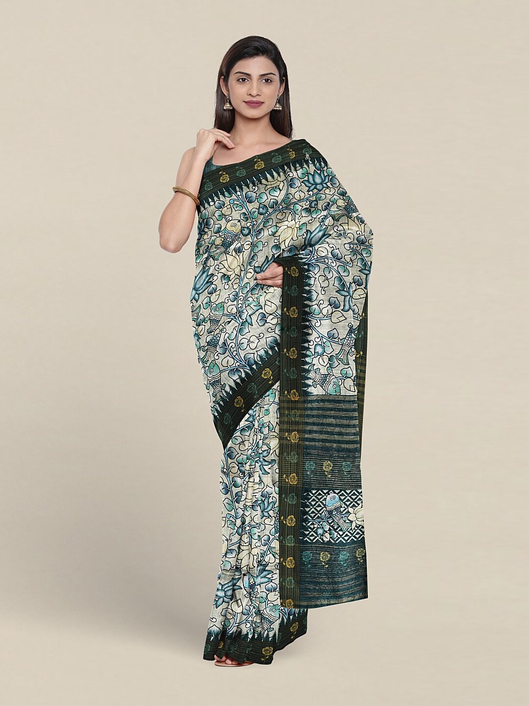 

Pothys Floral Printed Jute Silk Saree, White