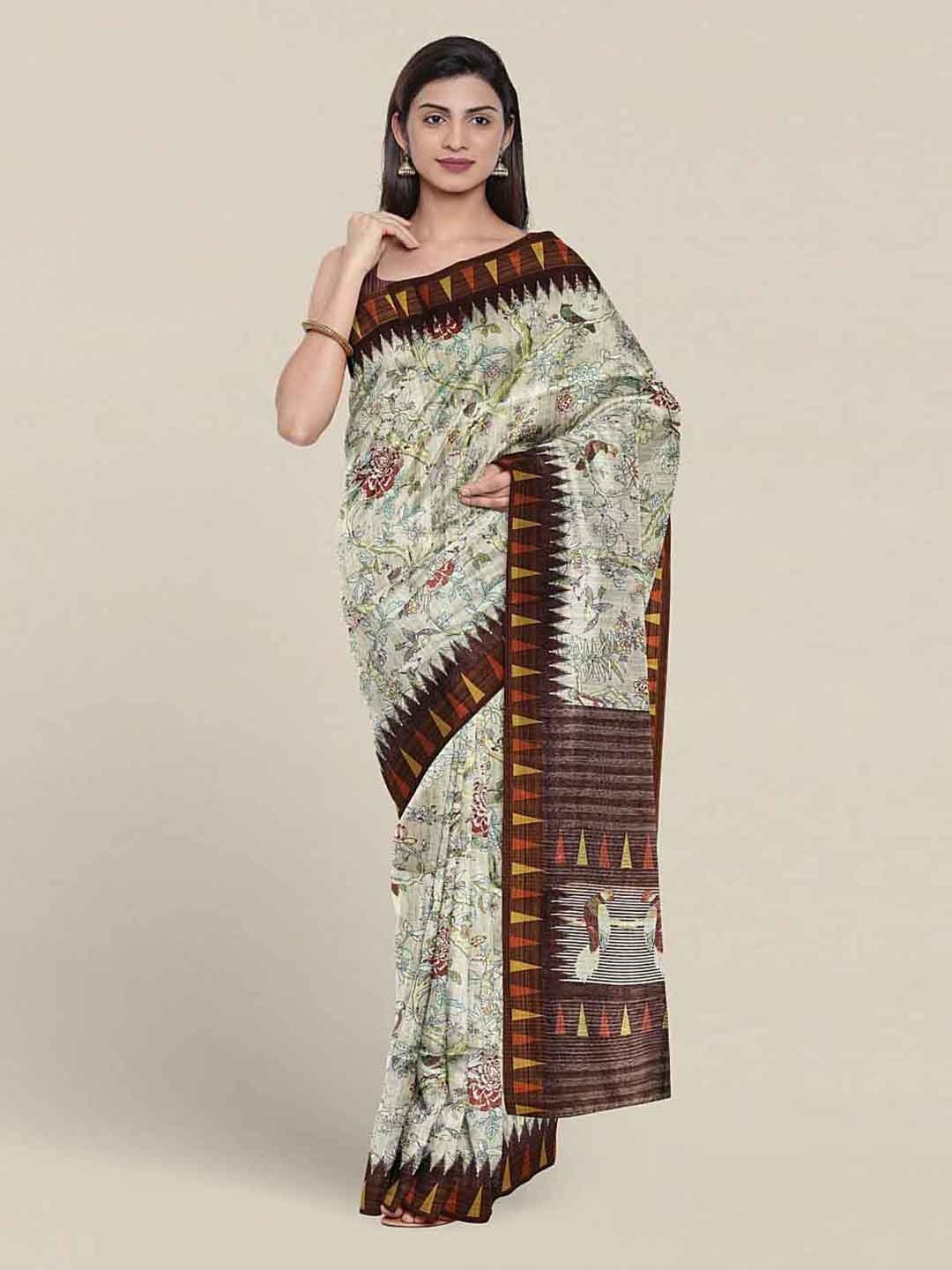 

Pothys Floral Printed Jute Silk Saree, Beige