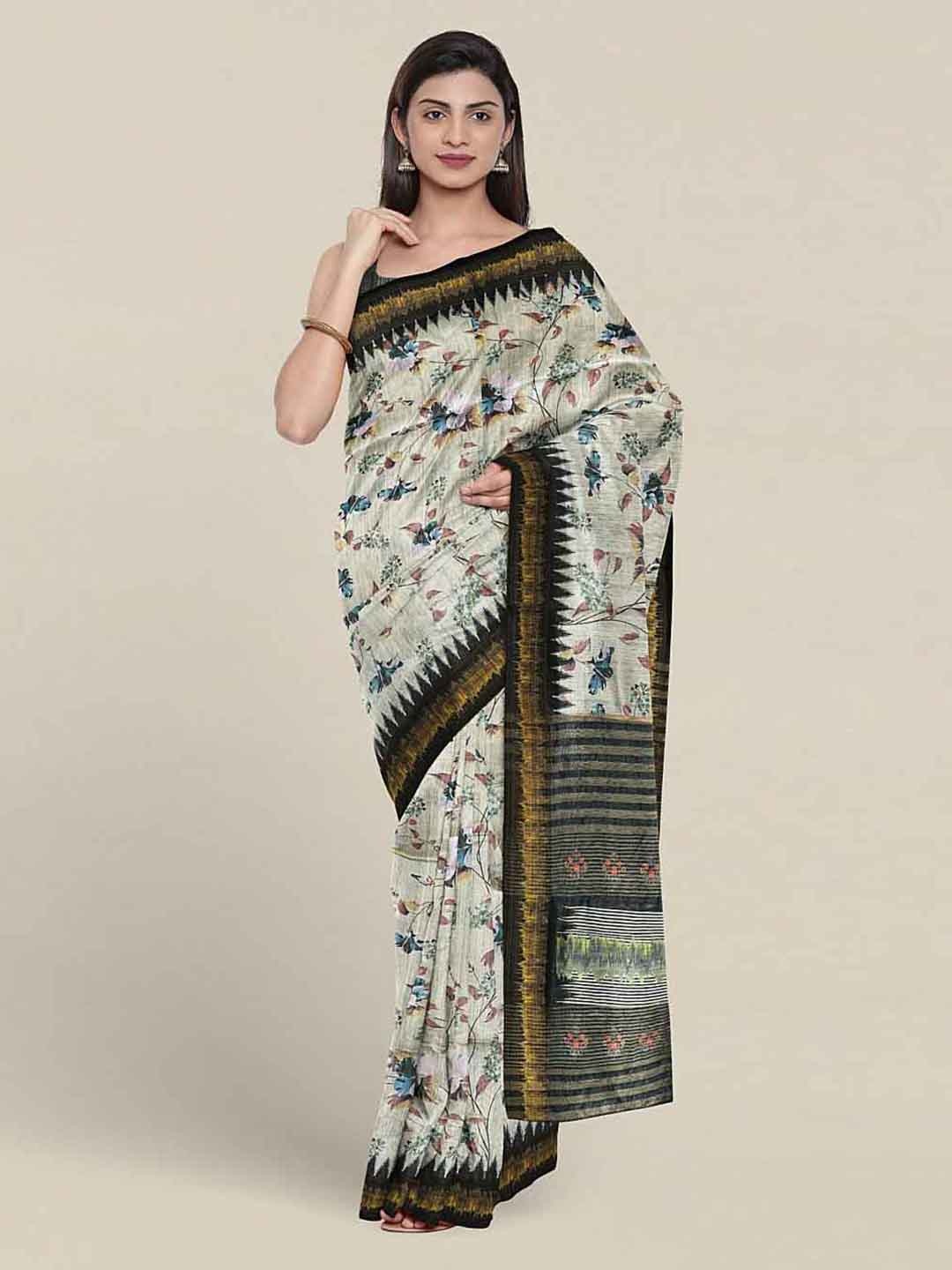 

Pothys Floral Printed Jute Silk Saree, Green