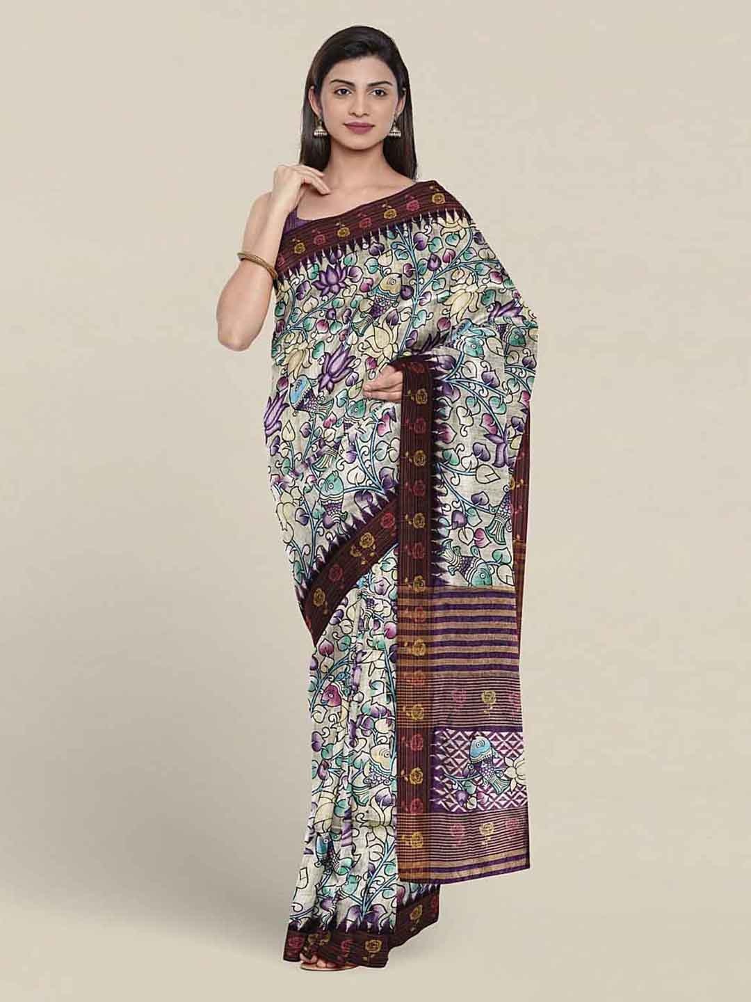 

Pothys Ethnic Motifs Printed Jute Silk Saree, White